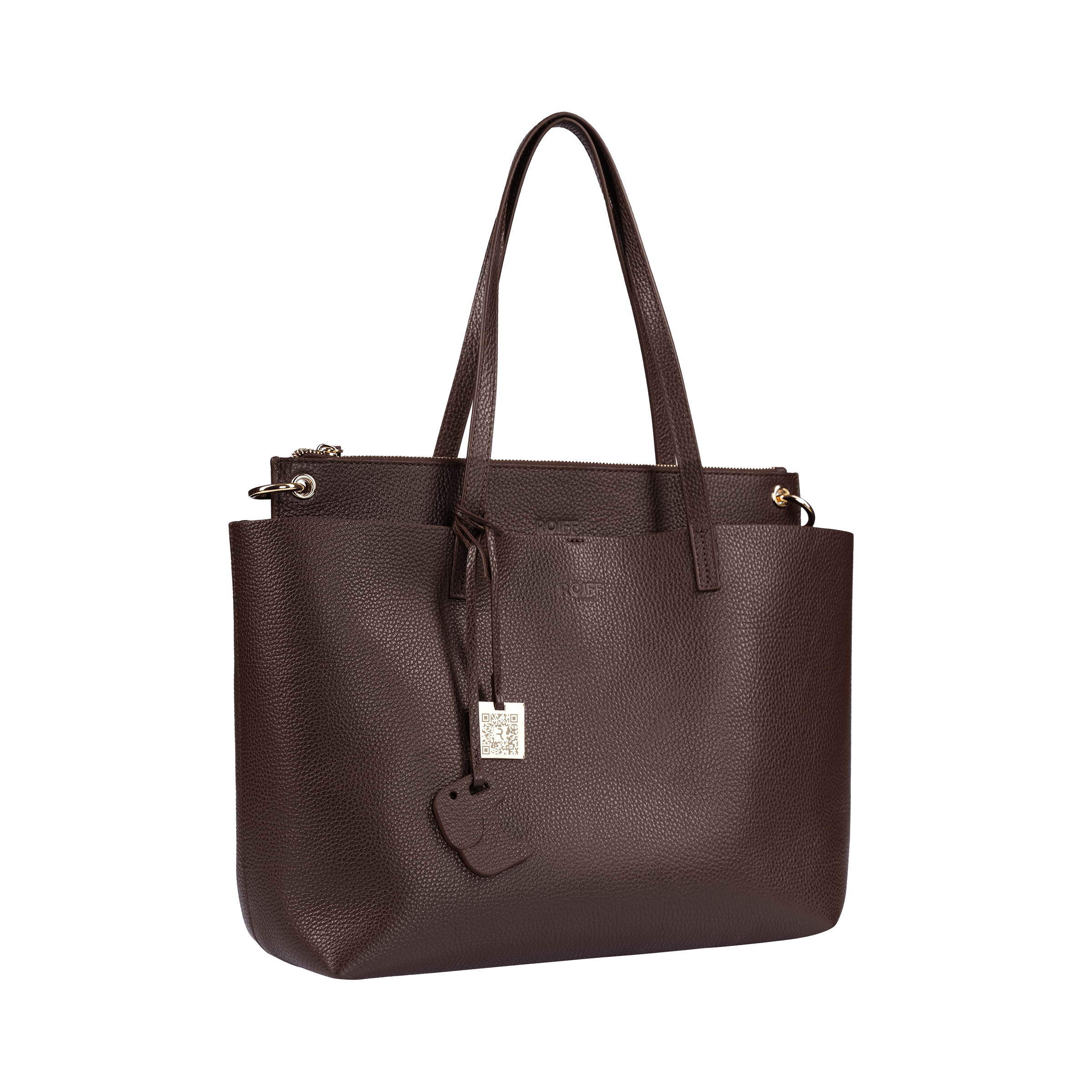 Functional Bitter leather tote, laptop-friendly with interior pockets.