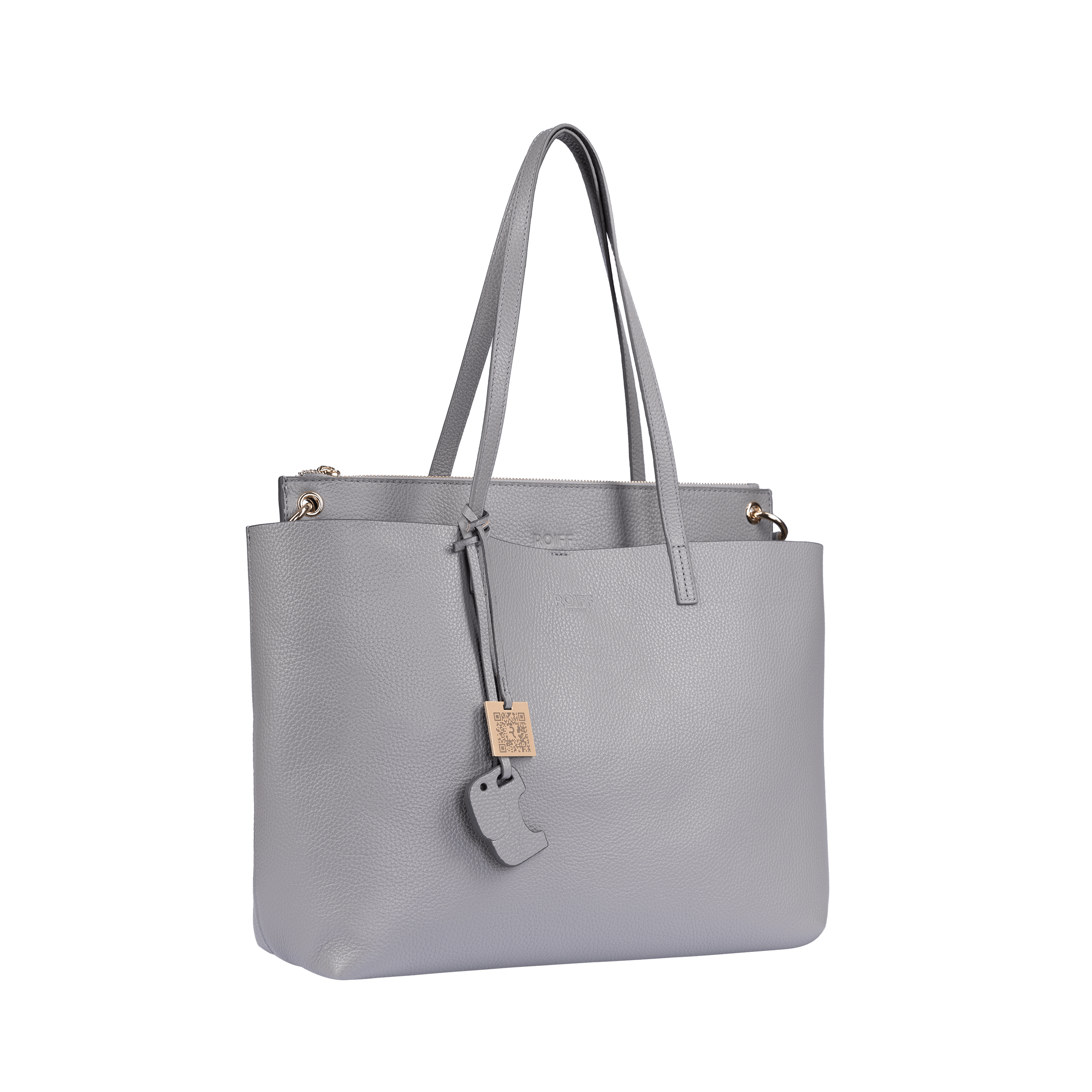Cool Grey leather tote bag with modern design and adjustable strap