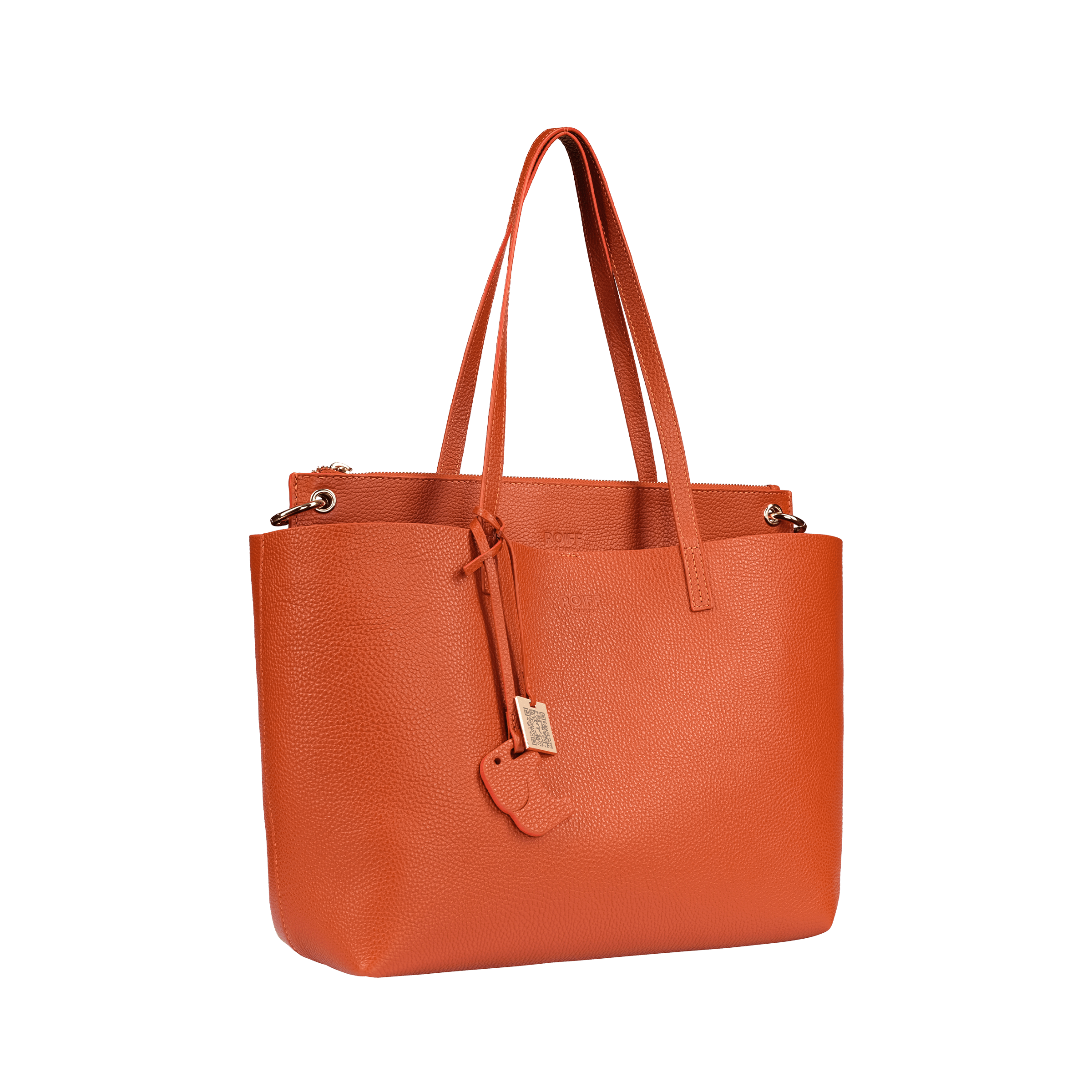 Bold orange leather handbag, perfect for daily use.