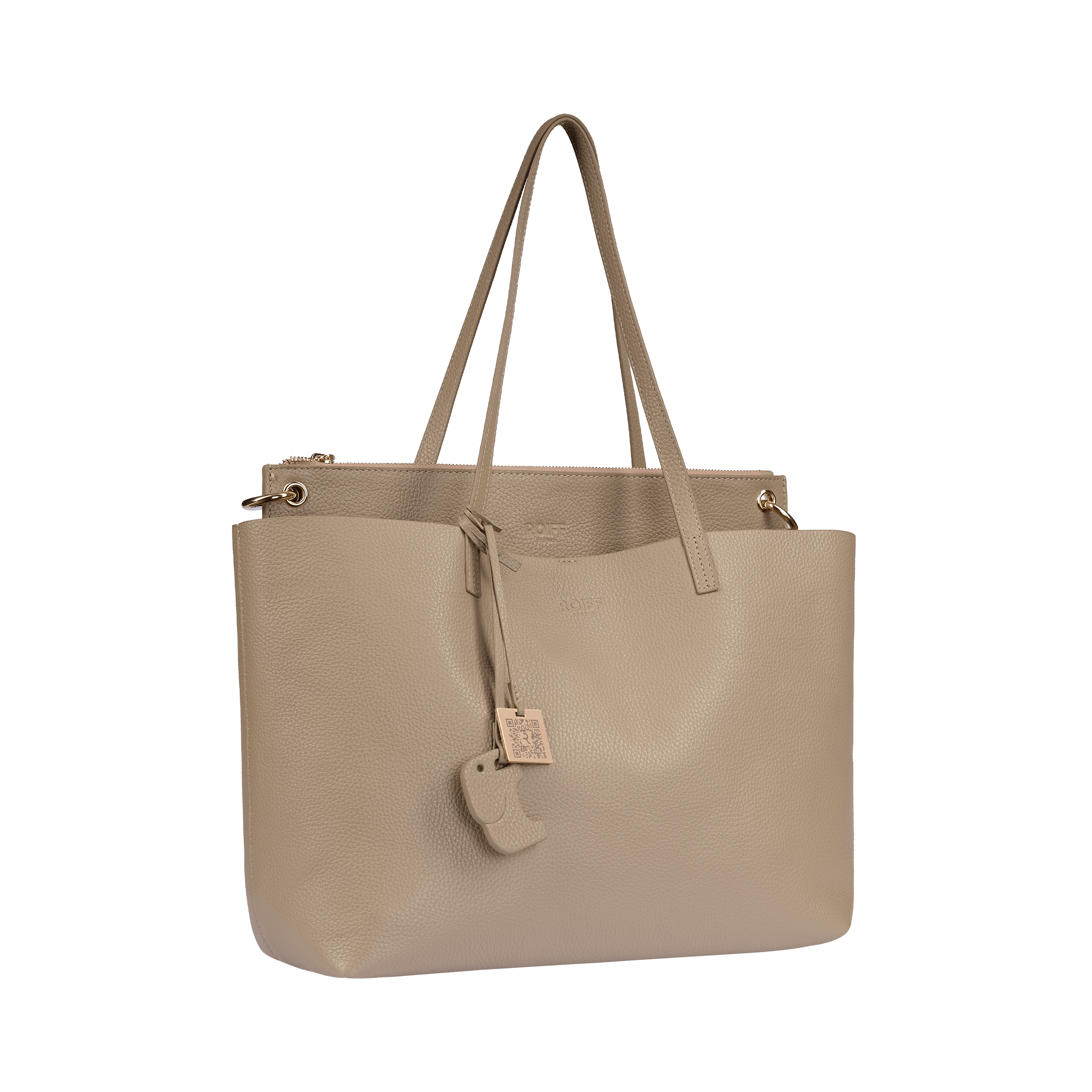 Handcrafted leather shoulder bag in soft Elephant's Breath tone